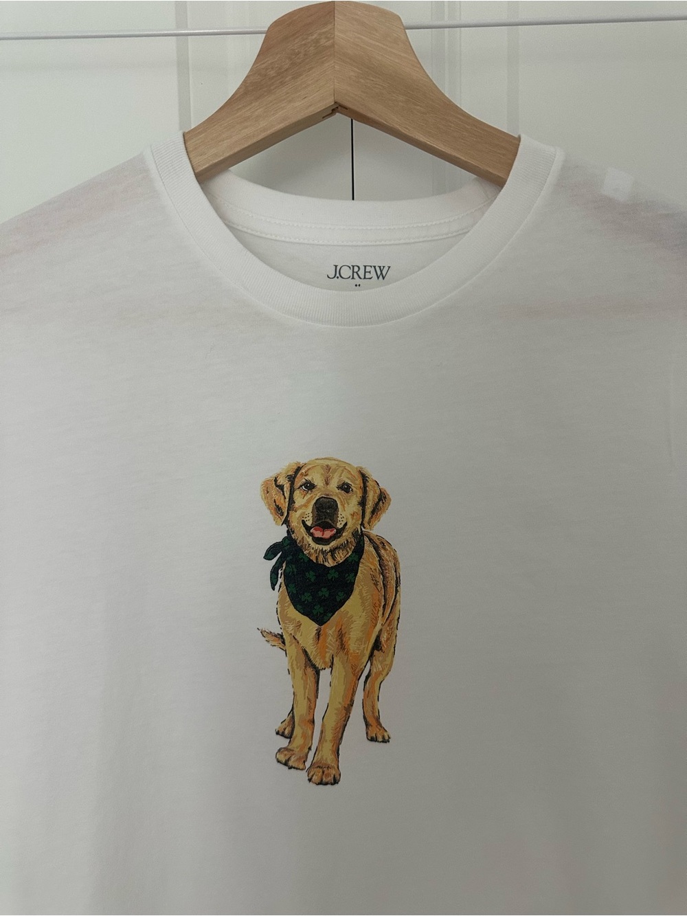 J.Crew White Tee with Yellow Labrador Graphic and Green Bandana